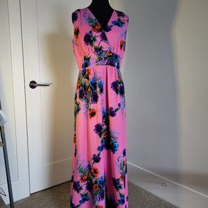 Vintage Hawaiian style maxi dress in hot pink floral